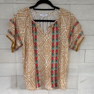 Anthropologie THML Women's Gold Patterned Blouse size XS